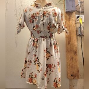 Justify Floral Button-Up Dress - White, Peach, Green